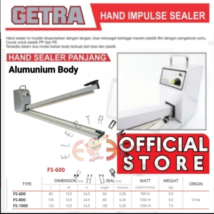 Promo Getra Fs 600H - Fs 600 H - Hand Sealer Panjang - Body Alumunium