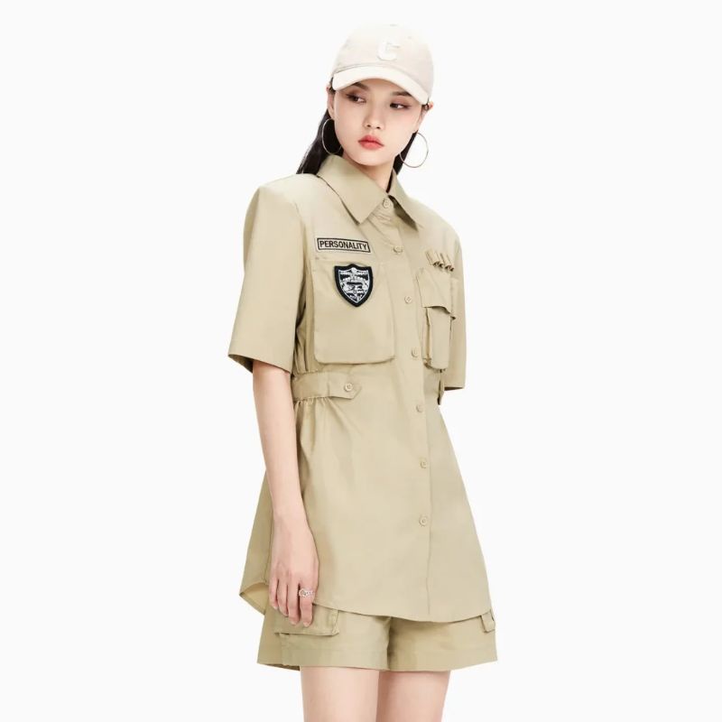 Baju Wanita Impor vintage cream khaki A21 coat jaket beige krem