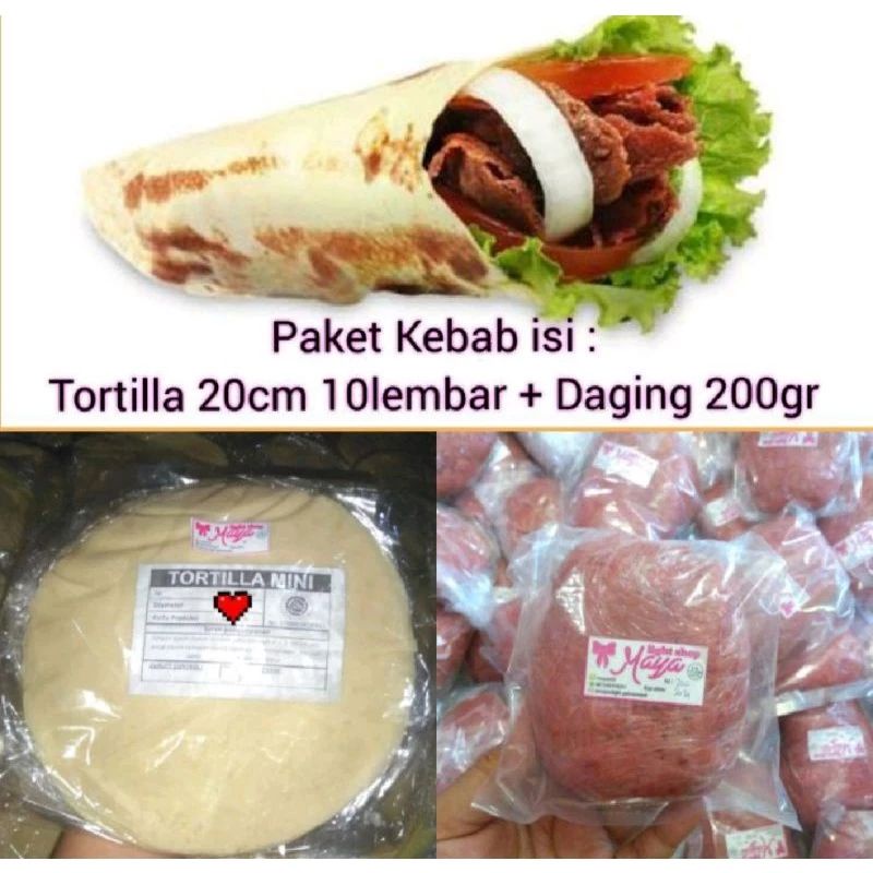 

Paket bahan Kebab tortilla isi 10 Lembar dan daging kebab 200gr Halal