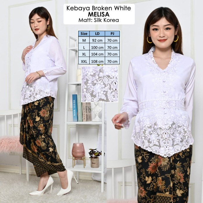 ATASAN KEBAYA BORDIR WANITA DEWASA LENGAN PANJANG WARNA PUTIH CERAH