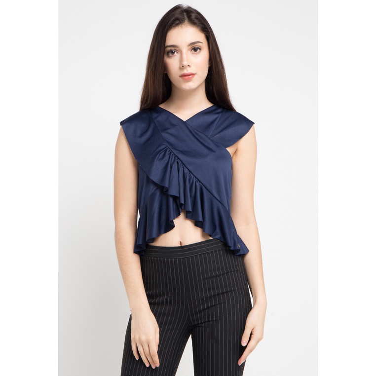 Blouse Gaff Original Wanita Atasan Warna Navy Biru Dongker Bermerk Cantik Tanktop Tamara Cewe Katun 