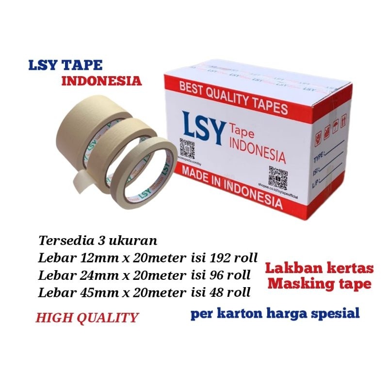 

Lakban Kertas / Masking Tape Lsy Tape 20Meter Full Harga 1 Dus Tersedia 3 Ukuran ( Cho )
