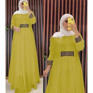 Terbaru Salsa Dress / Gamis Kondangan Ceruty Babydoll Full Puring / Dress  Muslimah Aksen Renda Terb