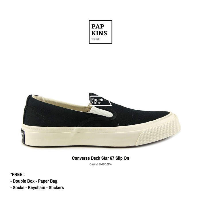 SEPATU CONVERSE - DECK STAR ORIGINAL 100%, BLACK, SLIP ON