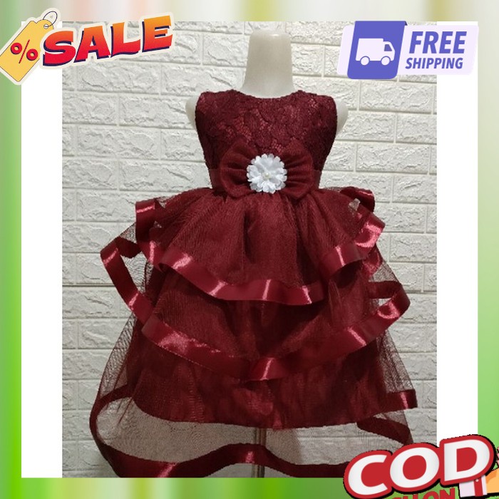 Dress Pesta Natal Tahun Baru Bsju Anak Perempuan Natalan Pakaian Ansk Gereja Gaun Merah Hijau Peremi