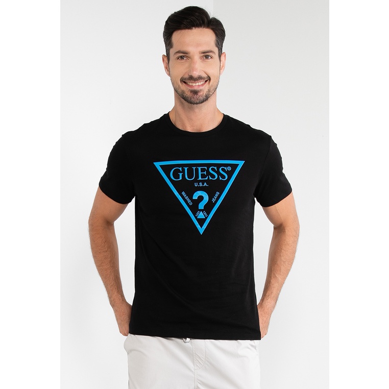 Kaos Guess Original Pria Oblong Casual tee with reflective printed logo Asli 100% Aesthetic Dewasa C