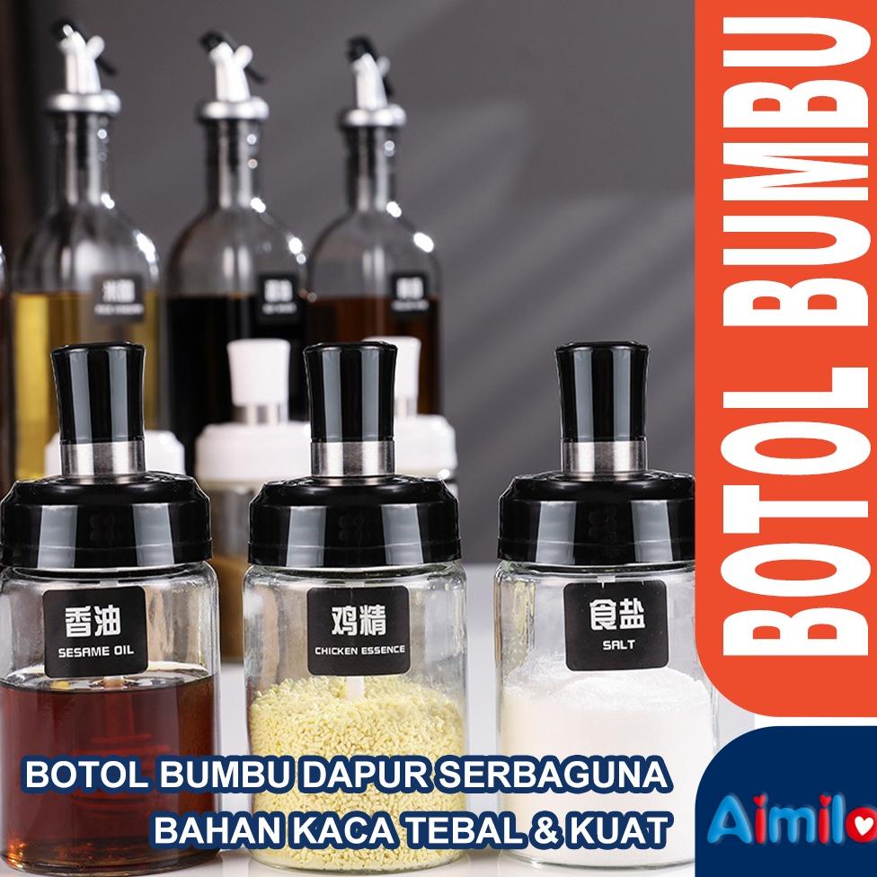 Aimilo Botol Bumbu Dapur Serbaguna / Wadah Botol Beling Tebal dan Kuat Penyimpanan Gula, Garam, Miny