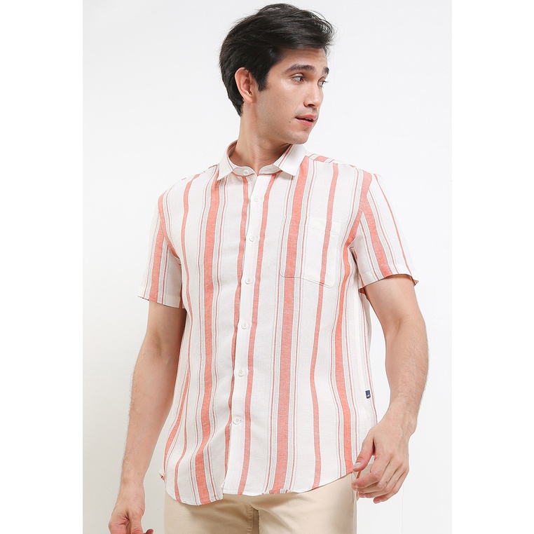 Kemeja Andrew Smith Original Pria Baju lengan pendek motif garis untuk smart minimalist look Branded