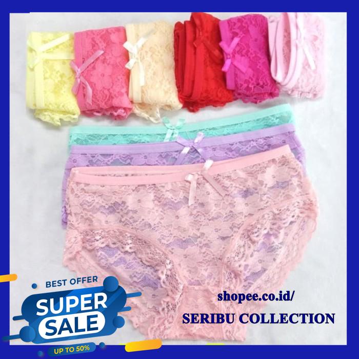 CELANA DALAM WANITA SEXY CELANA RENDA TRANSPARAN C  - MERAH MUDA, XL BEST SELLER 