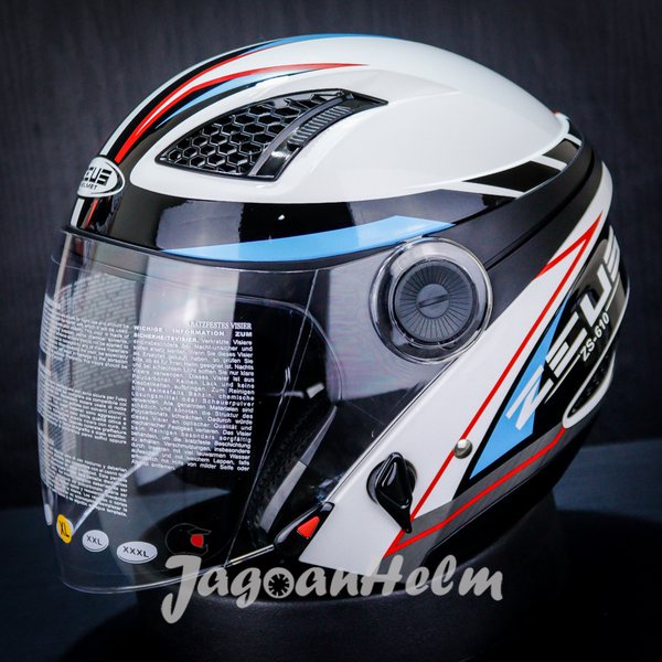 Zeus Helm Zs610 - White Oo27 Black Blue- Zs-610 - Zs 610 Dual Visor