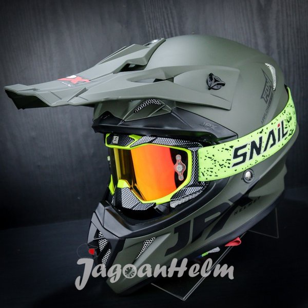 Jpx Helm Cross Fox 1 Solid Green Doff Fox1 Motocross