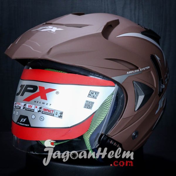 Jpx Helm Z-Blast -Brown Doff Silver - Jpx Zblast Double Visor
