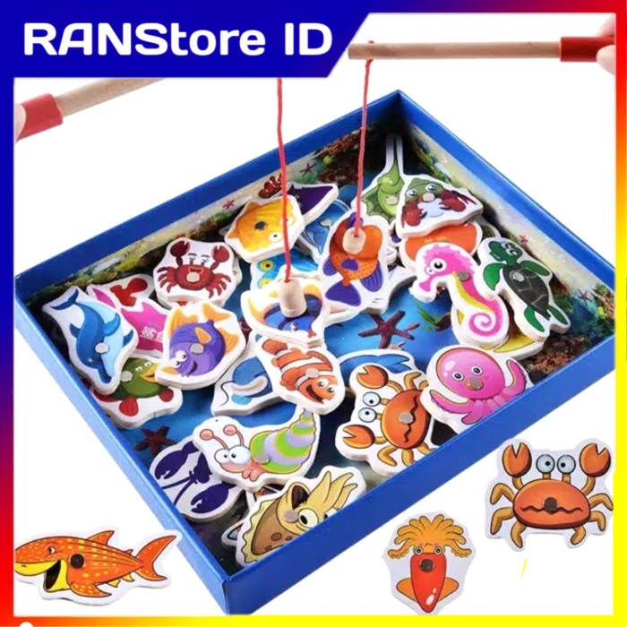Mainan Pancingan Anak Ikan Magnet 32 Ikan +2 Alat Pancing Fishing Toys