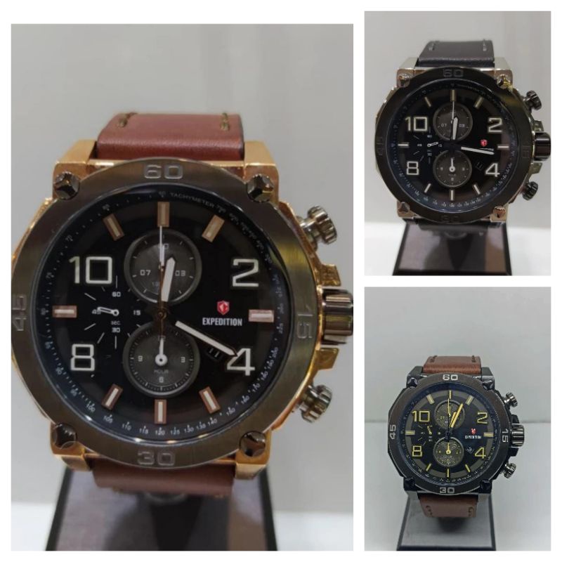 Jam Tangan Pria Expedition 6766 E6766 EXP 6766 Tali Kulit