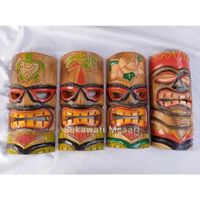 cusss order] Dekorasi Topeng Suku Tiki Asmat 25cm Hiasan Etnik Antik Kayu Handmade