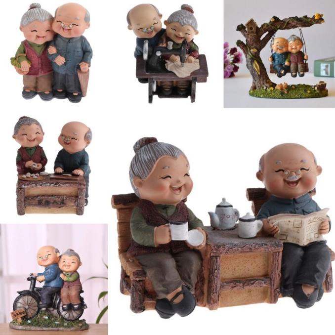 Patung Pajangan Kakek Nenek Akong Amah Opa Oma Kado Anniversary Dekor