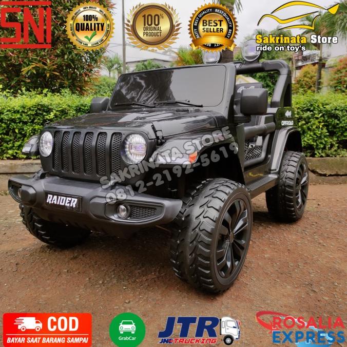 Mobil Aki Mainan Anak Ban karet Jeep Rubicon 4X4 Jok Kulit