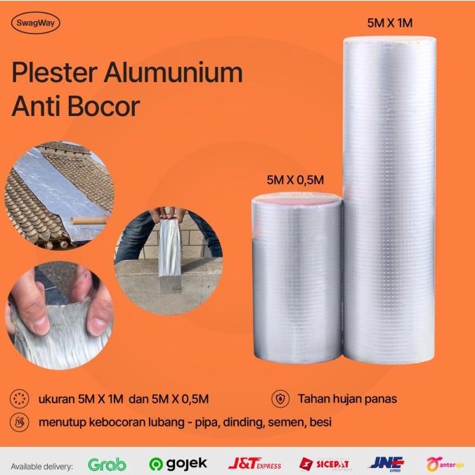 Plester alumunium Karet Butyl Lakban Talang Atap tape anti bocor 50CM