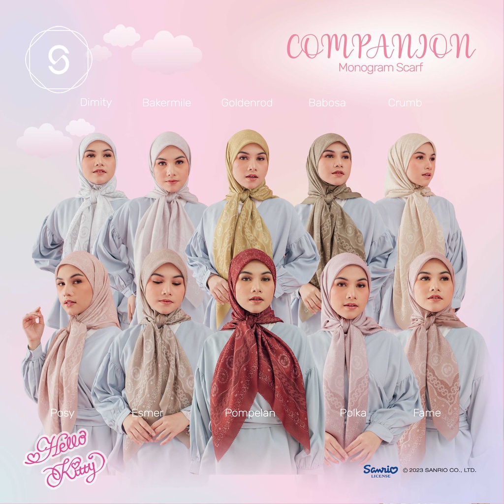 STYLISH HIJAB DAILY Seradia Hijab Segi Empat Companion Monogram Hello Kitty Collection