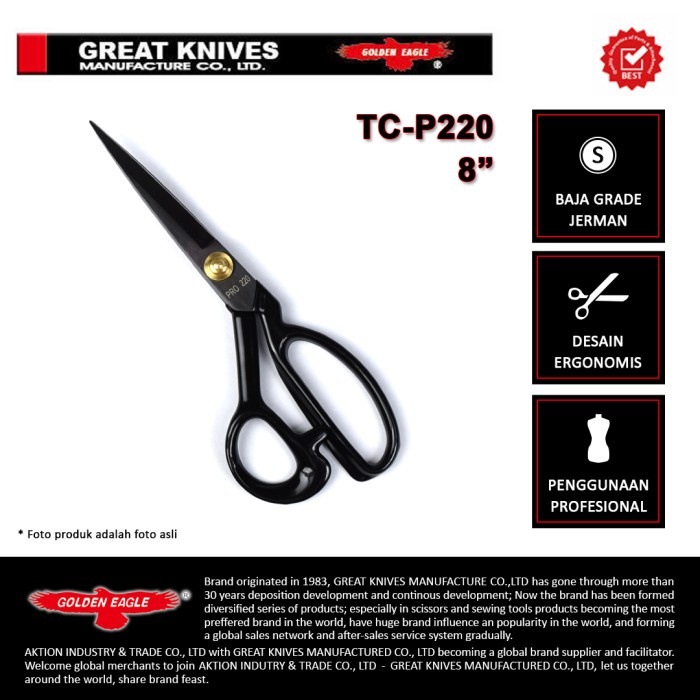 

Promo Gunting Potong Bahan Kain Golden Eagle 8 Inch Tc-P220 - Tailor Scissor