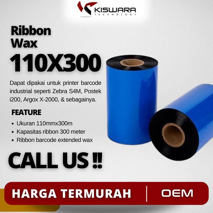 

Ribbon Wax Printer Stiker Label Barcode Ukuran 110MM x 300M