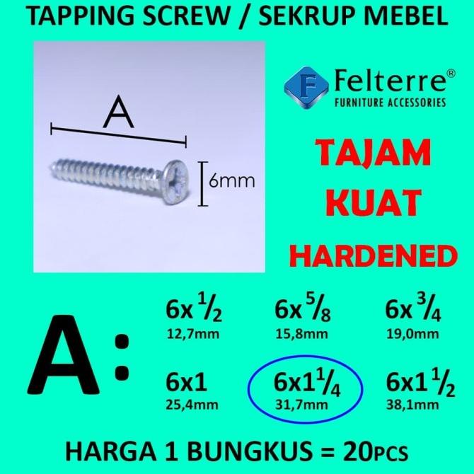 {{{{}}] 6 x11/4in=20 MOONLION/ FELTERRE TAPING SCREW SKRUP SEKRUP ALUMINIUM