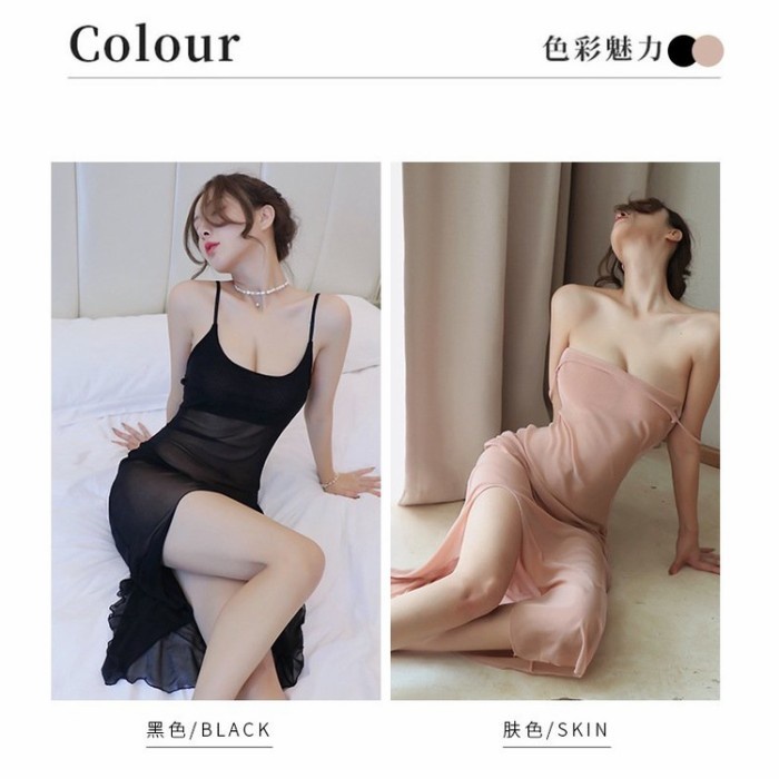 DRESS LINGERIE PANJANG TRANSPARANT LACE VNECK