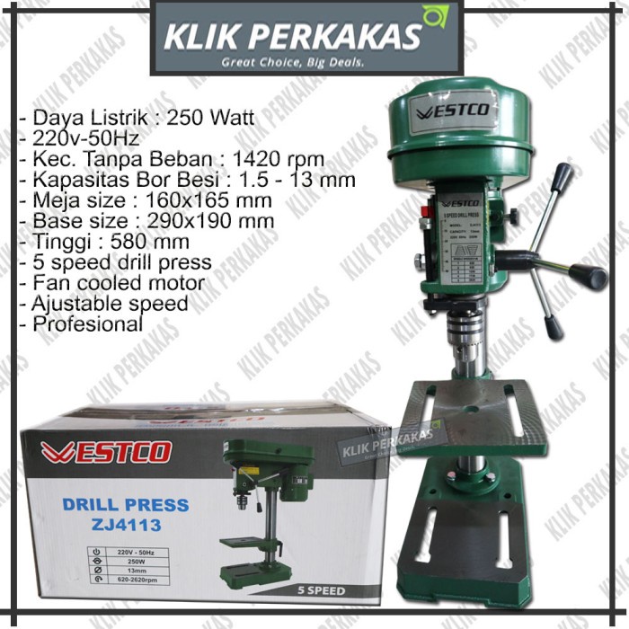 ✅Baru Westco H.T.S Bench Drilling Machine Zj4113 13 Mm Hts Mesin Bor Duduk Diskon