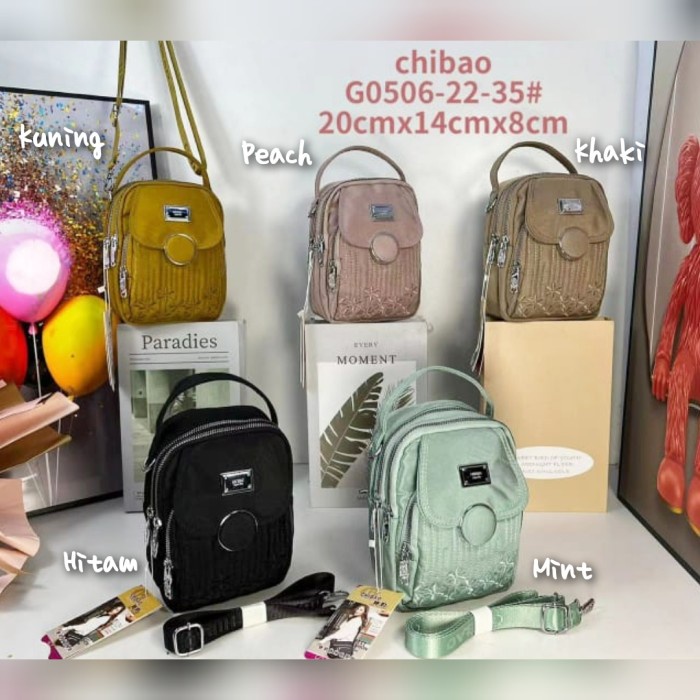 TAS WANITA ORI CHIBAO KANVAS BORDIR 2in1 Slempang Jinjing CB0506 4Slet ORIGINAL 100%