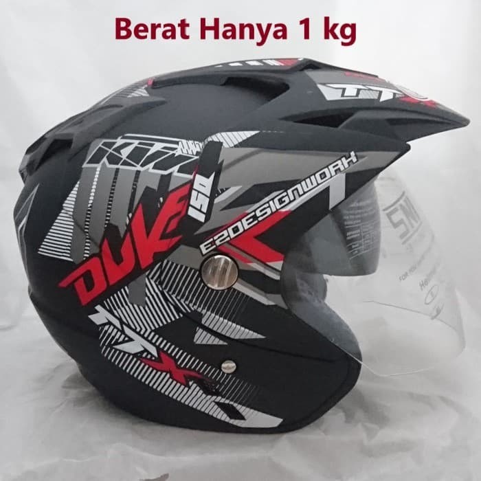 Helm Dmn 2 Kaca Double Visor Duke Black Doff Red