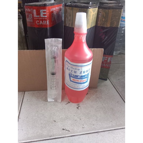 ACCU ZUUR BOTOL MERAH. AIR AKI KERING DAN SUNTIKAN+JARUM