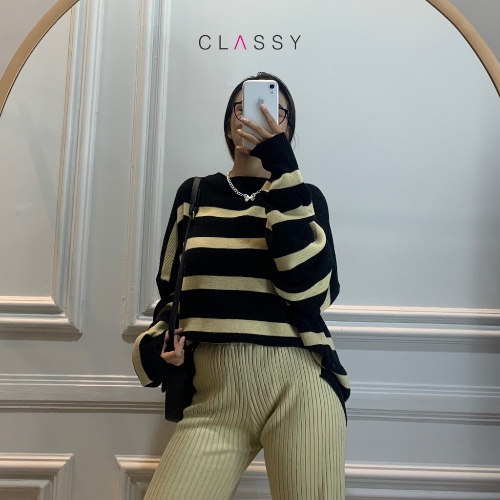 Maudy Sweater Rajut Garis Garis Knit Korean Style Atasan Wanita