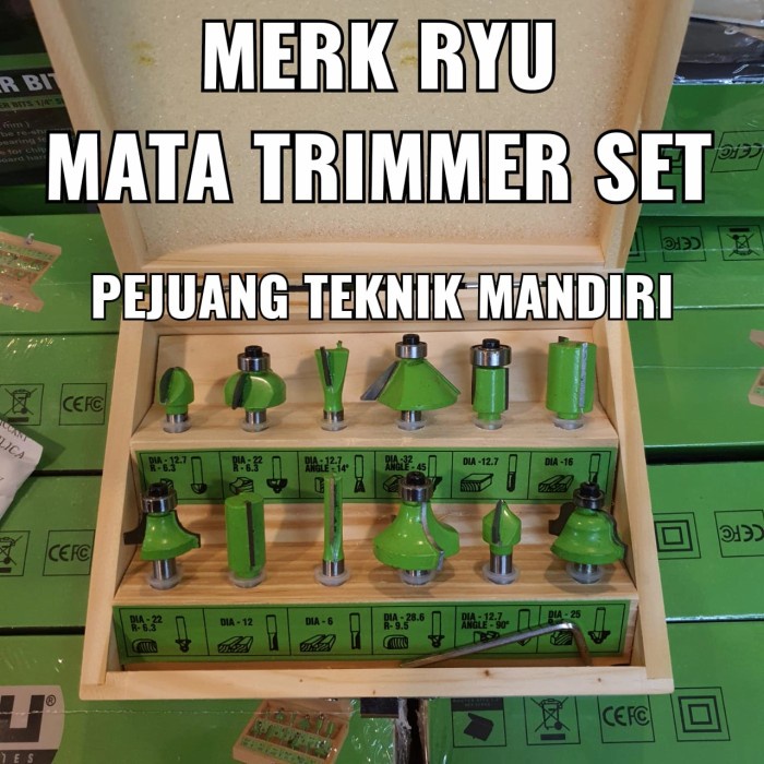 RYU MATA PROFIL TRIMMER KAYU SET 12PCS / MATA TRIMMER ROUTER KAYU RYU -Lulas G