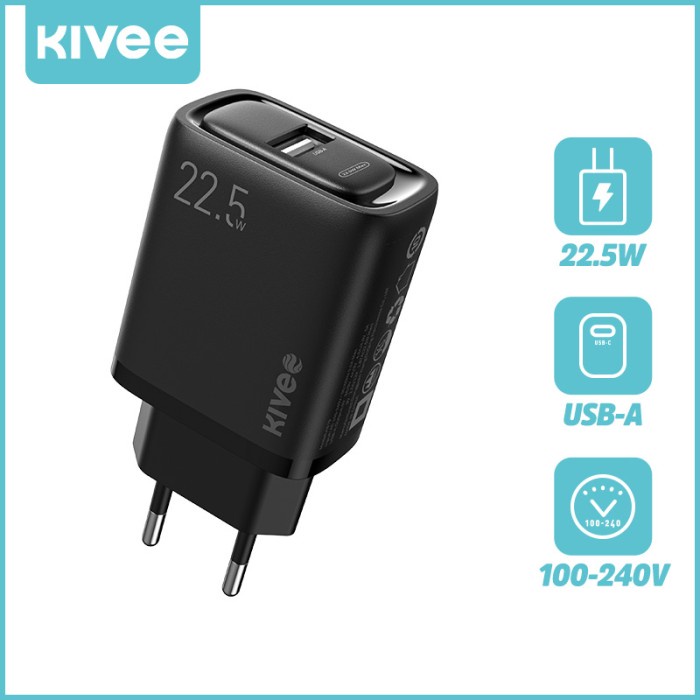 Wall Charger Kivee Qc3.0 + Pd 22.5W Fast Charger Dc 5V 4.5A