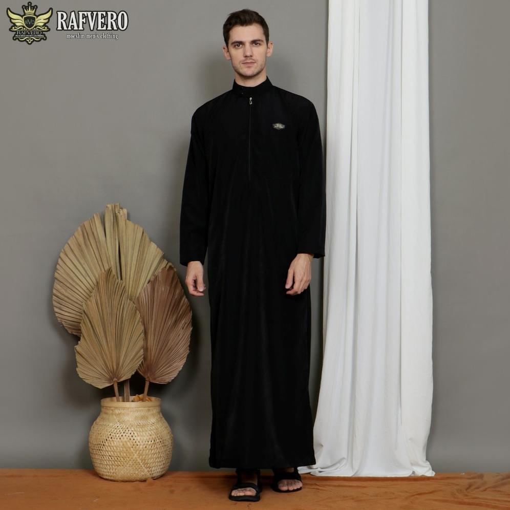COD Baju Jubah Pria Model Arab Saudi Polos Modern Slimfit Original Lengan Panjang Berkerah Warna Hit