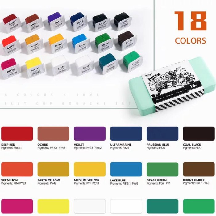 

Promo Arrtx Gouache 18Clr X 30Ml (Free Mixing Palette) Basic Color Set