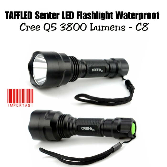 TAFFLED Senter LED Flashlight Waterproof Cree Q5 3800 Lumens - C8
