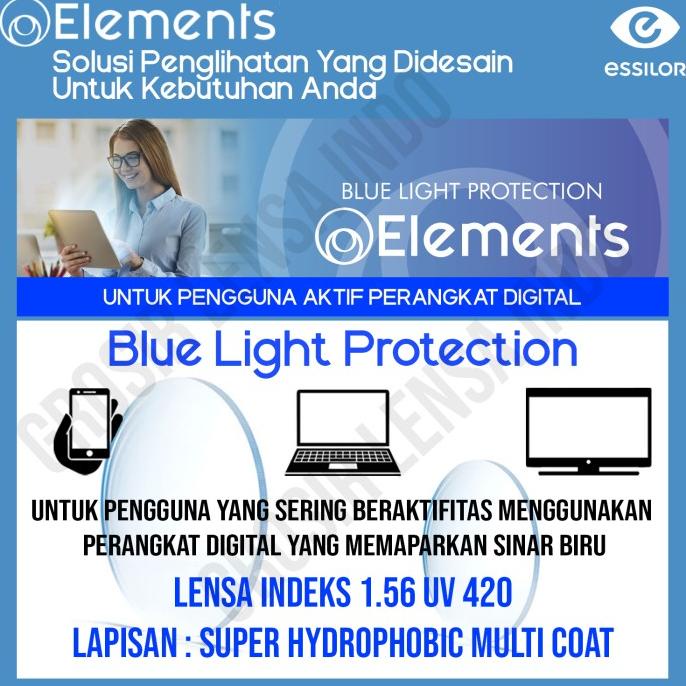 Lensa Essilor Elements Anti Blueray + Drive Night Vision 1.56