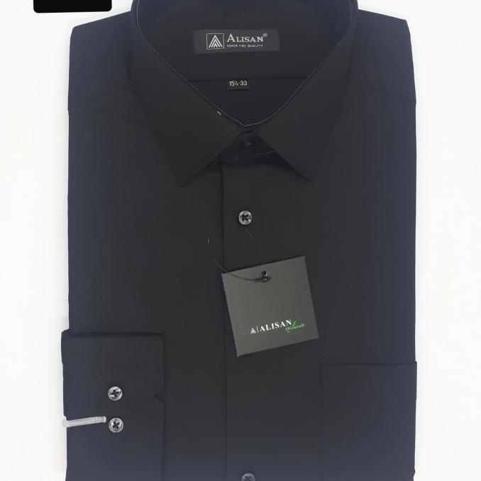 Alisan Kemeja Pria Polos Slim Fit Lengan Panjang// Aneka Warna// Hitam
