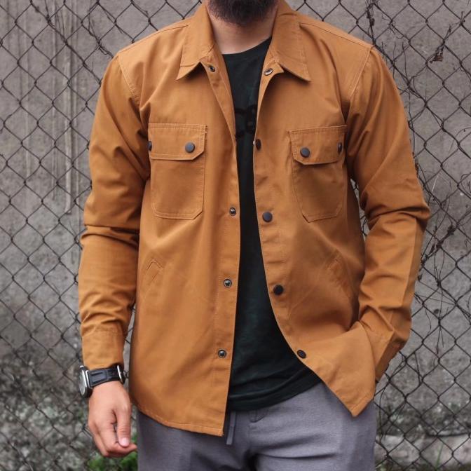 Jaket Semi Parka Pria Hijau Army Kemeja Semi Parka Polos Casual