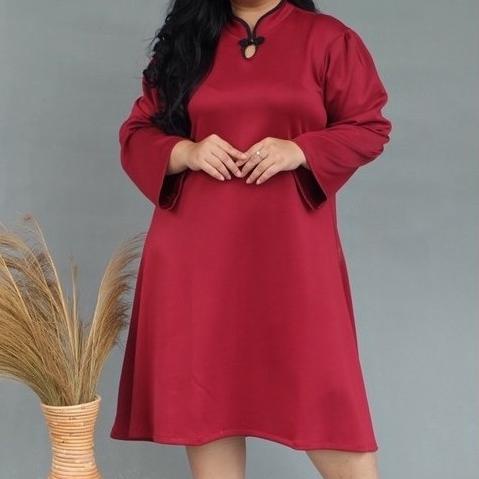 Midi Dress Cheongsam Classic Qipao Long Sleeve Imlek Jumbo Big Size Rt