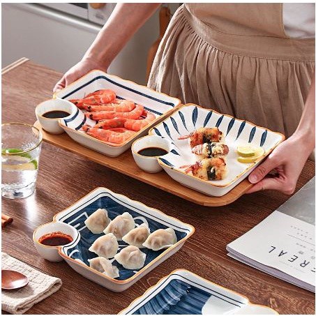 Promo Piring Makan Keramik Dimsum Ada Tempat Saus Japanese Style Plate