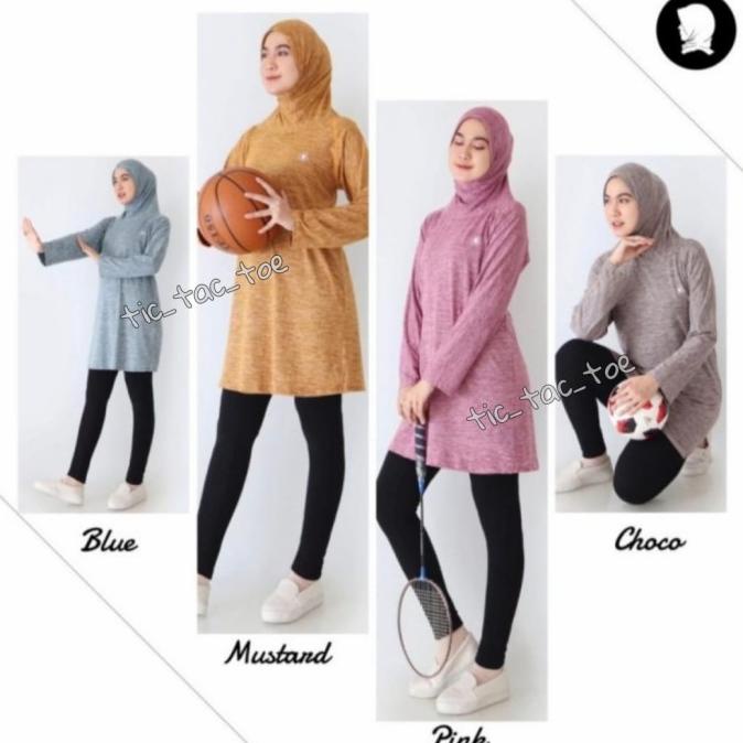 Baju Sport Olahraga Senam Wanita Muslim Tunik Hijab Lengan Panjang