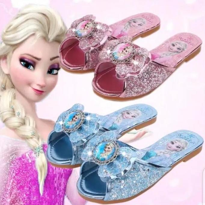 Elsa sandal. Frozen princess anak biru blue pink silver sendal flat