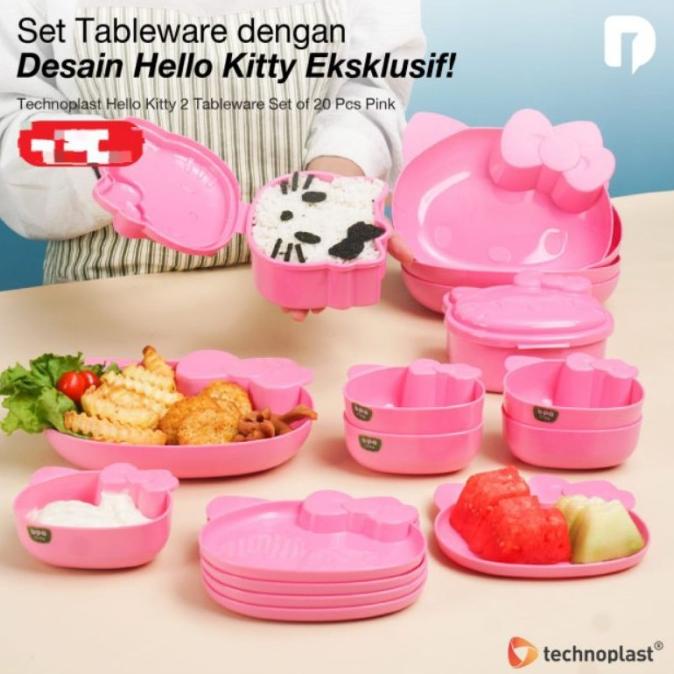 PERALATAN MAKAN ALAT MAKAN TECHNOPLAST HELLO KITTY TABLEWARE SET OF 20 FIRASANI5