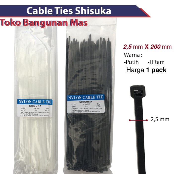 

Kabel Ties SHISUKA Cable Tie 2.5 x 200 mm (20cm) CV 20 Kualitas SUPER
