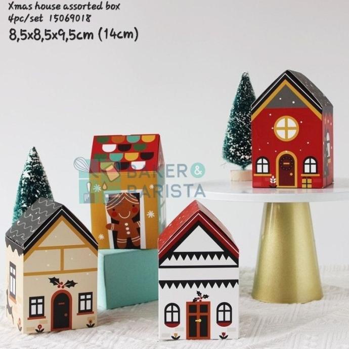 Terbaik Xmas House Assorted Box 4Pc/Set Kotak Toples Natal Hampers Chirstmas Terbaik