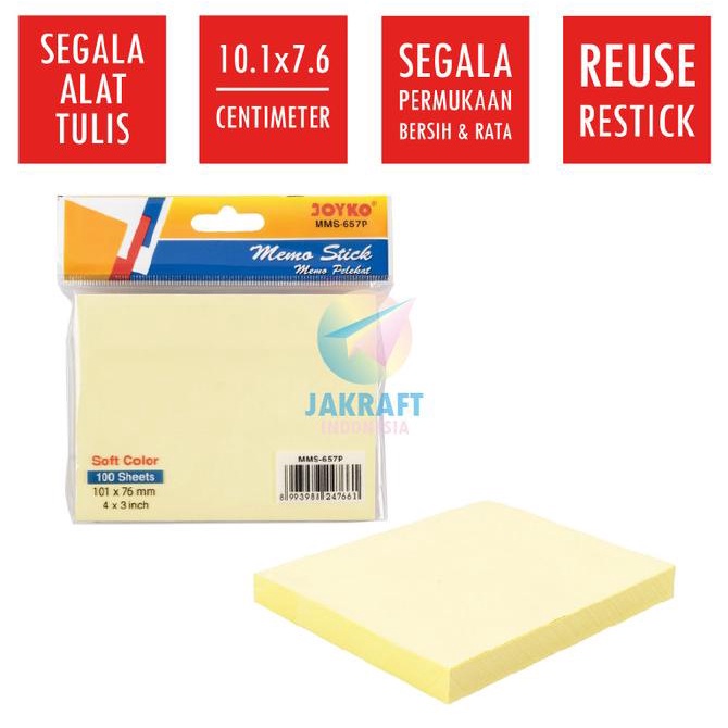 

Kertas Sticky Note Joyko Mms-657P Soft Color Isi 100 Memo Stick Tempel Kode 85