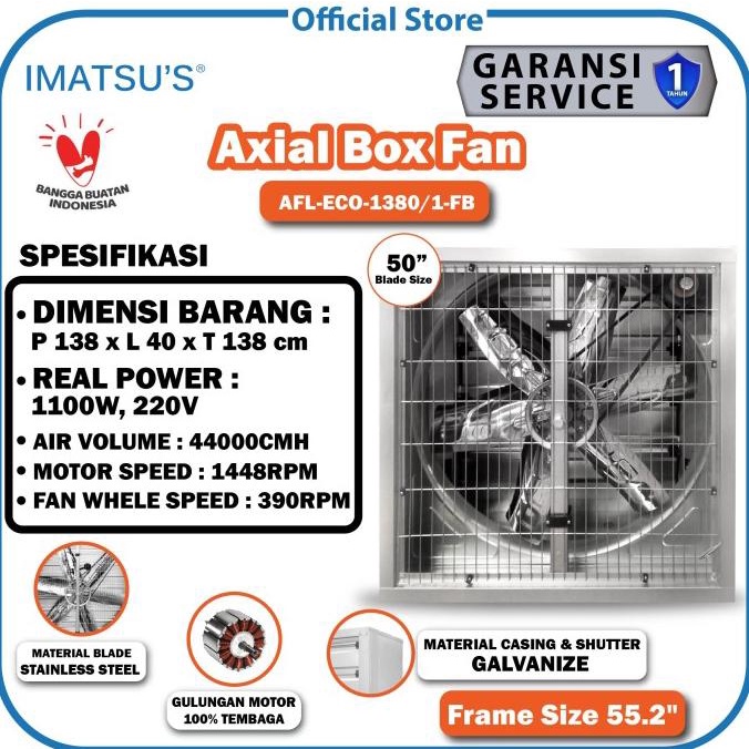 Blower Exhaust Box Fan Kandang Ayam 50 Inch 220V 1 Phase Kipas Gudang