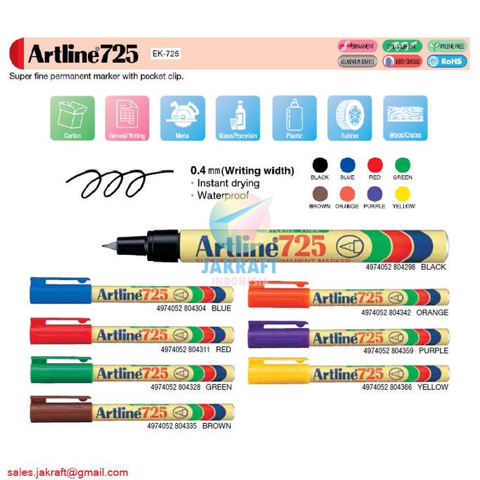 

Spidol Permanen Artline Permanent Marker Ek-725 Anti Air Warna Lengkap Kode 1052